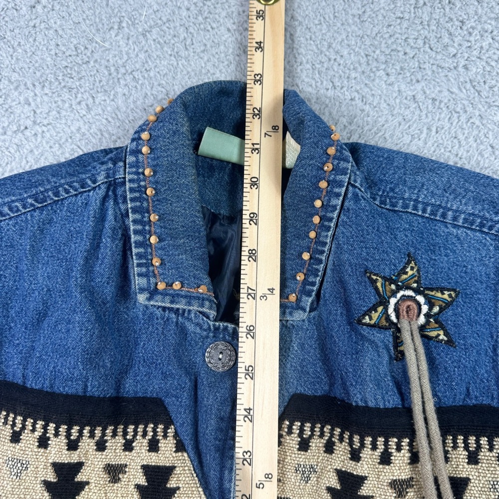 Vintage Southwestern Tapestry Quilted Denim Jacket Women Medium Blue 220 Hickory - Picture 12 of 14